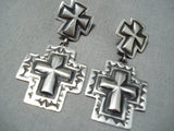 Exceptional Navajo Sterling Silver Repousse Cross Earrings Native American-Nativo Arts