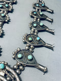 Gasp! 287 Gram Vintage Native American Navajo Turquoise Sterling Silver Squash Blossom Necklace-Nativo Arts