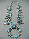 Signed Native American Navajo Turquoise Sterling Silver Squash Blossom Necklace-Nativo Arts