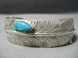 Detailed Feather!! Native American Navajo Intricate Sterling Silver Bracelet Cuff-Nativo Arts