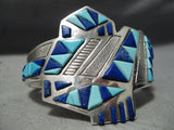 One Of The Finest Vintage Native American Navajo Turquoise Lapis Sterling Silver Bracelet-Nativo Arts