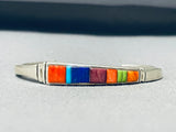 Detailed Vintage Native American Navajo Turquoise Inlay Lapis Sterling Silver Bracelet-Nativo Arts