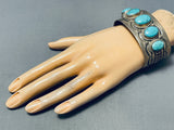Majestic Native American Navajo Signed 5 Turquoise Sterling Silver Enormous Bracelet-Nativo Arts
