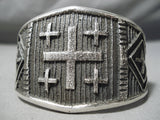 Christian Cross Heavy Native American Navajo Stanly Yazzie Sterling Silver Bracelet-Nativo Arts