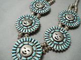 Huge Detailed Vintage Native American Navajo Turquoise Sterling Silver Squash Blossom Necklace-Nativo Arts