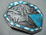 Native American One Of The Most Intricate Ever Southwest Turquoise Sterling Silver Buckle-Nativo Arts