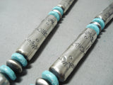 One Of Best Longest Native American Navajo Turquoise Sterling Silver Tubule Necklace-Nativo Arts