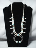 Impressive Vintage Native American Navajo Kingman Turquoise Squash Blossom Necklace Old-Nativo Arts