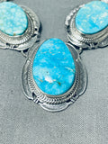 Gorgeous Native American Navajo Kingman Turquoise Sterling Silver Necklace J. Piaso-Nativo Arts