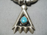 Incredible Vintage Navajo Blue Gem Turquoise Necklace Sterling Silver-Nativo Arts