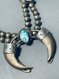 One Of The Best Vintage Native American Navajo Turquoise Grizzly Sterling Silver Choker Necklace-Nativo Arts