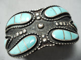 One Of The Most Unique Vintage Native American Zuni Wide Turquoise Sterling Silver Bracelet-Nativo Arts