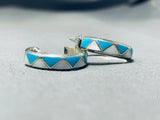 Wonderful Vintage Native American Navajo Turquoise Sterling Silver Hoop Earrings-Nativo Arts