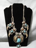 Statement Vintage Native American Navajo Turquoise Sterling Silver Squash Blossom Necklace Old-Nativo Arts