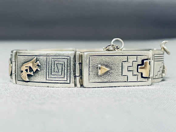 Detailed Vintage Native American Navajo Sterling Silver And Gold Bracelet-Nativo Arts