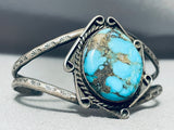 Rare Old Morenci Turquoise Vintage Native American Navajo Sterling Silver Bracelet Old-Nativo Arts