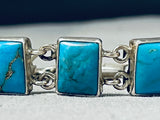 One Of A Kind Native American Navajo Blue Gem Turquoise Squares Sterling Silver Link Bracelet-Nativo Arts