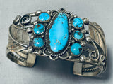 Thick Ornate Vintage Native American Navajo Morenci Turquoise Sterling Silver Bracelet-Nativo Arts