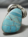 Detailed!! Native American Navajo Turquoise Sterling Silver Huge Ring-Nativo Arts