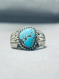 Fabulous Vintage Native American Navajo #8 Mine Turquoise Sterling Silver Ring-Nativo Arts