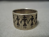Very Unique!! Yei Rug Vintage Navajo Sterling Silver Native American Ring Old-Nativo Arts