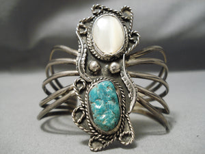 Superior Vintage Native American Navajo Turquoise Sterling Silver Spider Bracelet Old-Nativo Arts