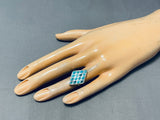 Very Intricate Vintage Native American Zuni Turquoise Inlay Sterling Silver Ring Old-Nativo Arts