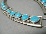 Stunning Vintage Native American Navajo Deep Blue Turquoise Sterling Silver Necklace-Nativo Arts