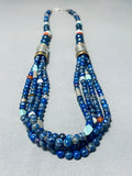 Authentic Rounded Lapis Singer Native American Navajo Turquoise Sterling Silver Necklace-Nativo Arts