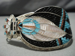 Amazing Vintage Zuni Native American Turquoise Coral Sterling Silver Bracelet-Nativo Arts