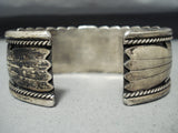 Detailed Buffalo Vintage Native American Navajo Turquoise Sterling Silver Bracelet-Nativo Arts