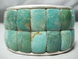 Huge Heavy Native American Rectangle Green Turquoise Sterling Silver Bracelet-Nativo Arts