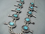 Grand Vintage Native American Navajo Morenci Turquoise Sterling Silver Squash Blossom Necklace-Nativo Arts