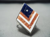 Native American Detailed American Flag Navajo Lapis Sterling Silver Ring-Nativo Arts