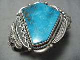 Striking Vintage Native American Navajo Blue Diamond Turquoise Sterling Silver Bracelet Old-Nativo Arts