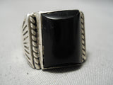 Huge Vintage Navajo Squared Onyx Sterling Silver Native American Ring-Nativo Arts