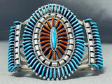 Breathtaking Native American Zuni Signed Ed Cooyate Turquoise Sterling Silver Bracelet-Nativo Arts