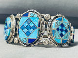 One Of The Most Unique Ever Native American Navajo Turquoise Inlay Sterling Silver Bracelet-Nativo Arts