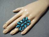 Spectacular Vintage Native American Navajo Old Kingman Turquoise Sterling Silver Ring-Nativo Arts