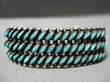 Museum Vintage Native American Zuni Slanted Turquoise Sterling Silver Bracelet Old-Nativo Arts