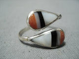 Wonderful Zuni Coral & Mother Of Pearl Sterling Silver Ring Old Native American-Nativo Arts