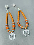 Fabulous Native American Navajo Spiny Oyster Sterling Silver Dangle Earrings-Nativo Arts
