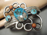 Museum Vintage Native American Navajo Swirling Persin Turquoise Sterling Silver Bracelet Old-Nativo Arts