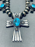 One Of The Best Native American Navajo Turquoise Cross Sterling Silver Squash Blossom Necklace-Nativo Arts