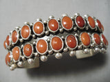 One Of The Best Native American Navajo Domed Coral Sterling Silver Bracelet Heavy!-Nativo Arts