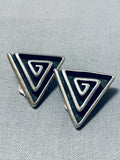 Important Kenneth Begay Vintage Native American Navajo Sterling Silver Triangular Earrings-Nativo Arts
