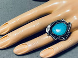 Marvelous Vintage Native American Navajo Blue Gem Turquoise Sterling Silver Ring-Nativo Arts