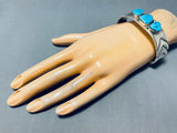 Superb Vintage Native American Navajo Signed 3 Kingman Turquoise Sterling Silver Bracelet-Nativo Arts