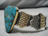 Native American Quality Vintage Apache Candelaria Turquoise 14k Gold Sterling Silver Bracelet-Nativo Arts