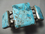 Superior Vintage Native American Navajo Huge Square Turquoise Sterling Silver Bracelet Old-Nativo Arts